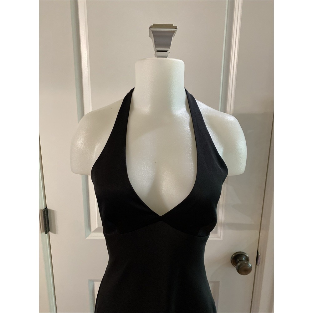 BCBG Maxazria Black Satin Halter Maxi Dress Formal Minimalist Slip Y2K Size 6 - Picture 2 of 13